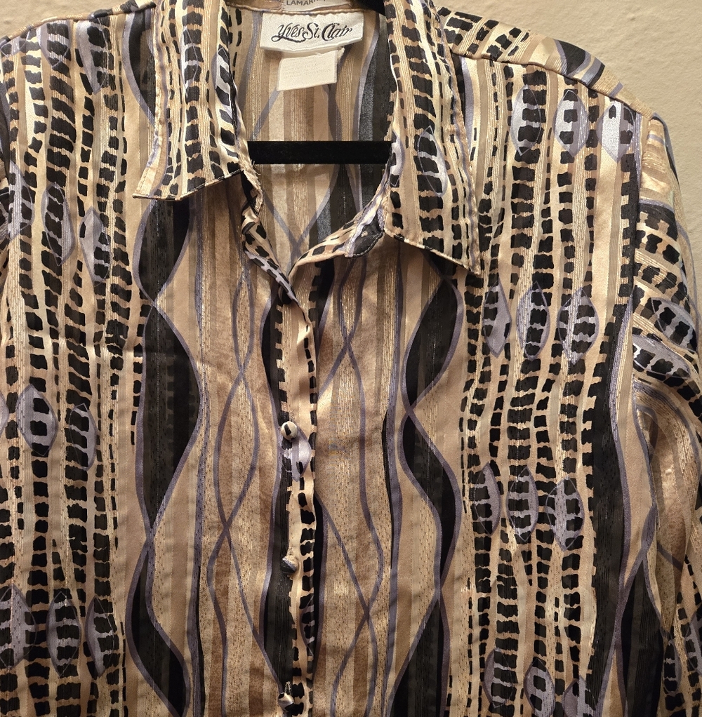 Y2K Sheer Abstract Animal Print Button Up Blouse Yves St Clair L - Picture 5 of 10